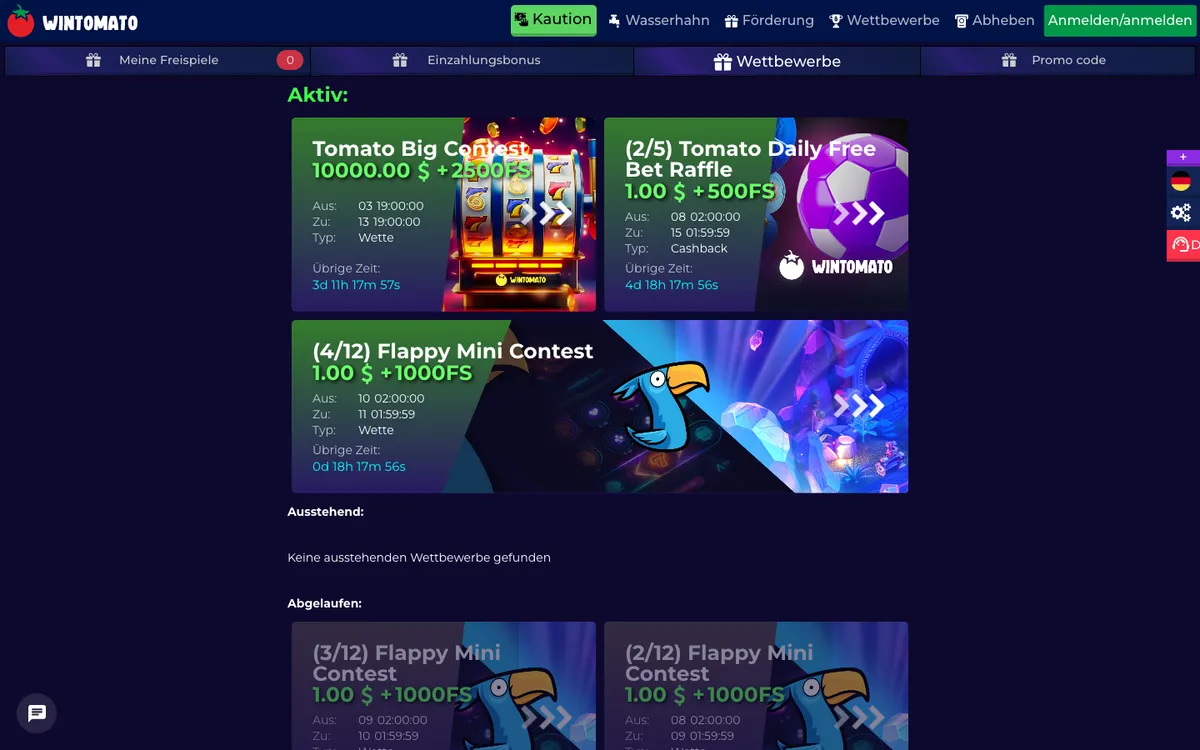 WinTomato Casino — Promotions, captured from Austria