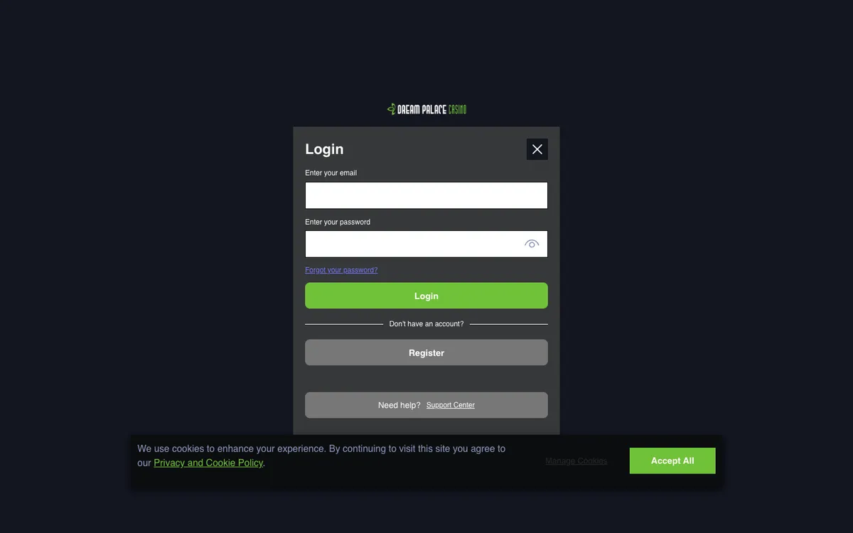 Dream Palace Casino — Sign-up, captured from Canada