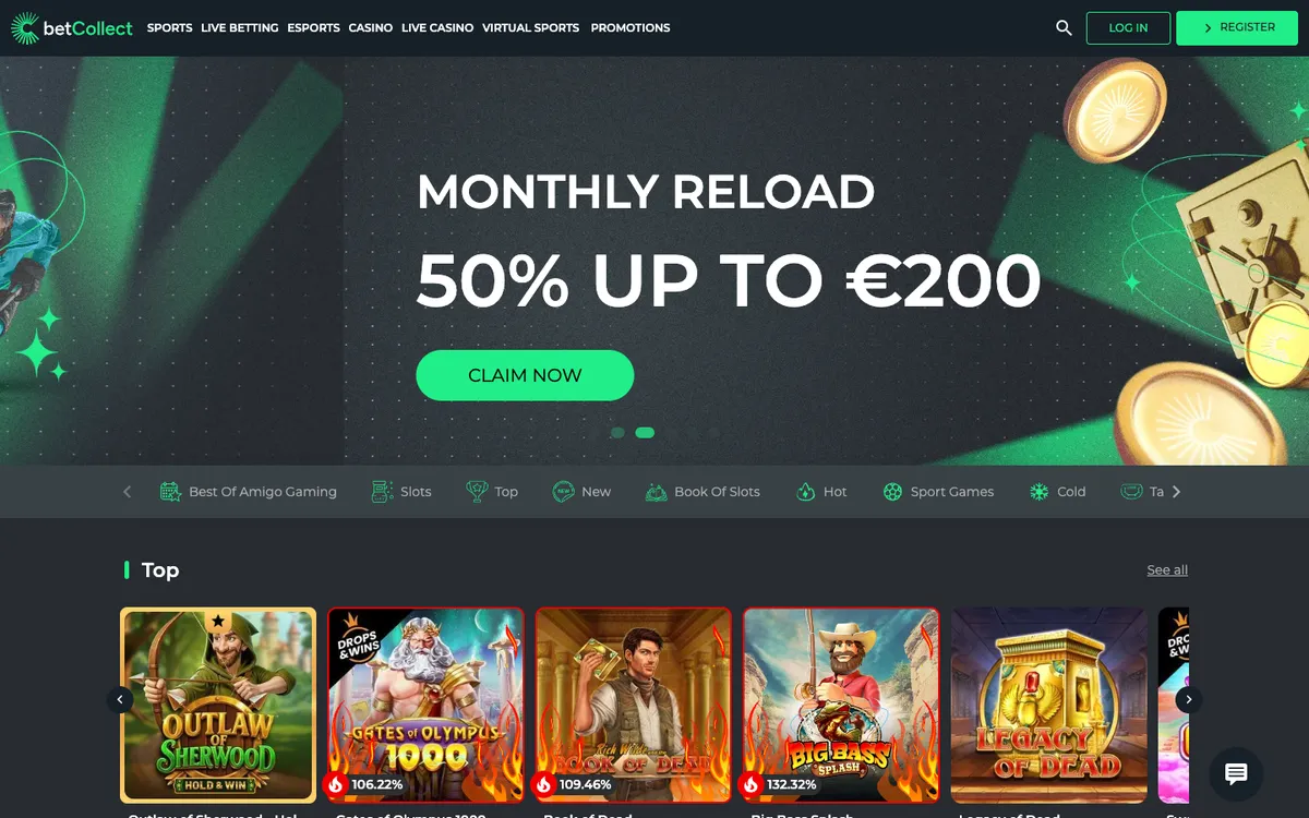 BetCollect Casino — Home page, captured from Nigeria