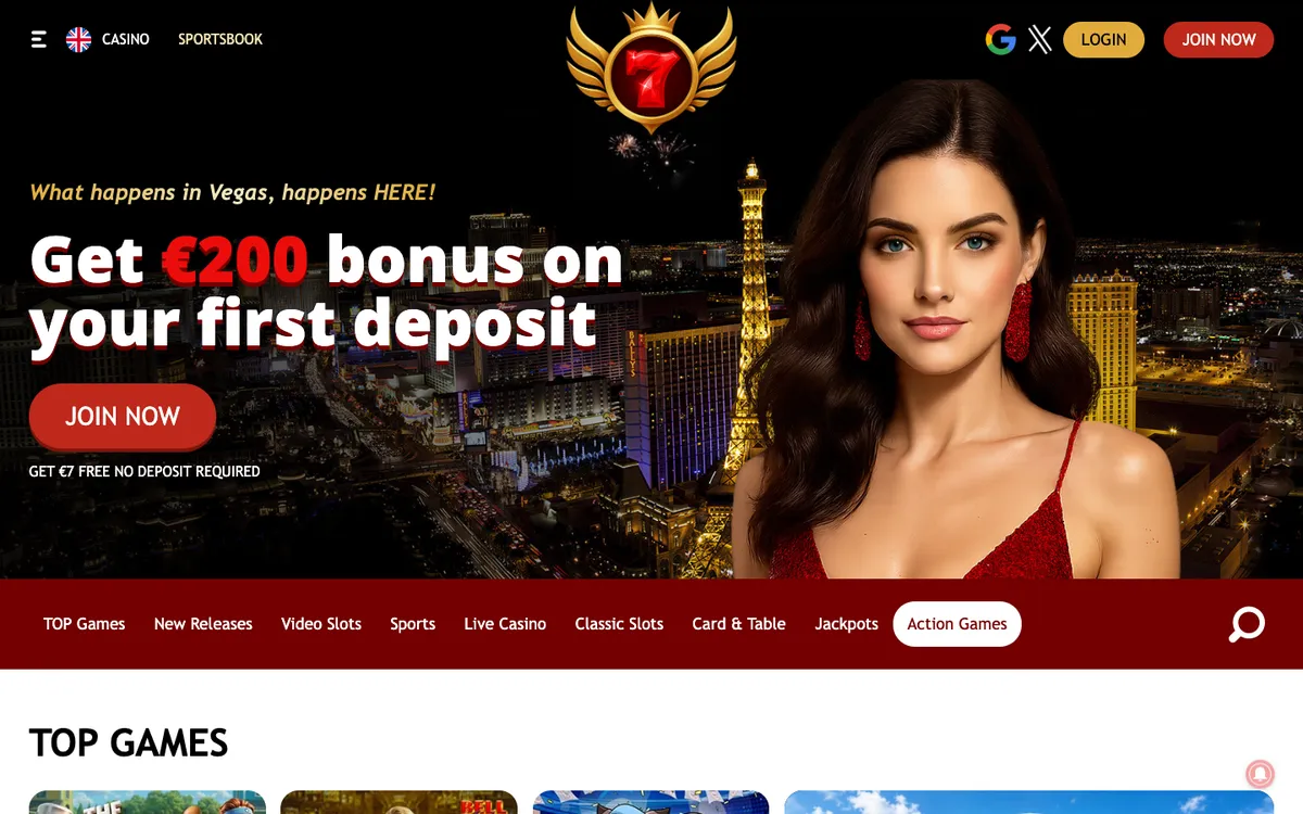 7Red Casino — Home page, captured from Belgium
