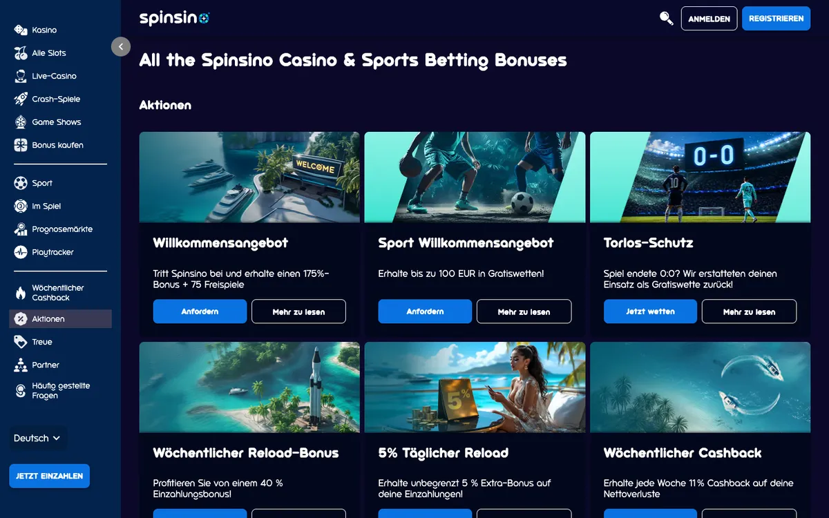 Spinsino Casino — Promotions, captured from Germany