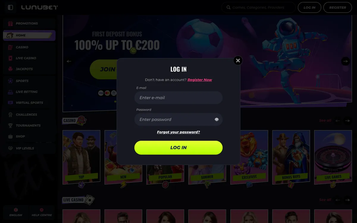 LunuBet Casino — Sign-up, captured from Nigeria