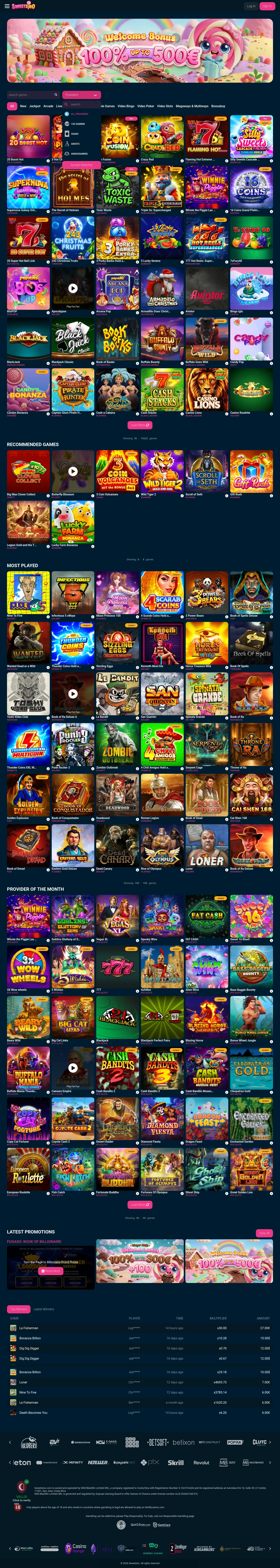 Sweetsino Casino — Home page, captured from France