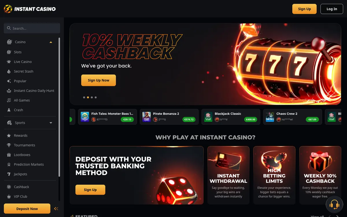 Instant Casino — Home page, captured from Malaysia