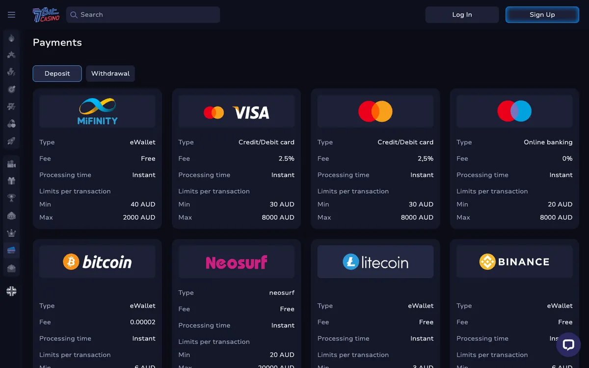 7BitCasino — «Платежи», снято из страны Австралия