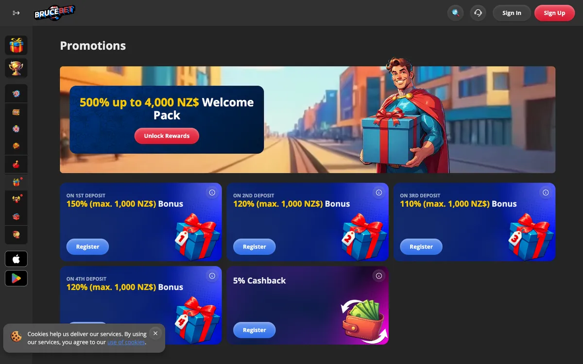 BruceBet Casino — «Акции», снято из страны Новая Зеландия