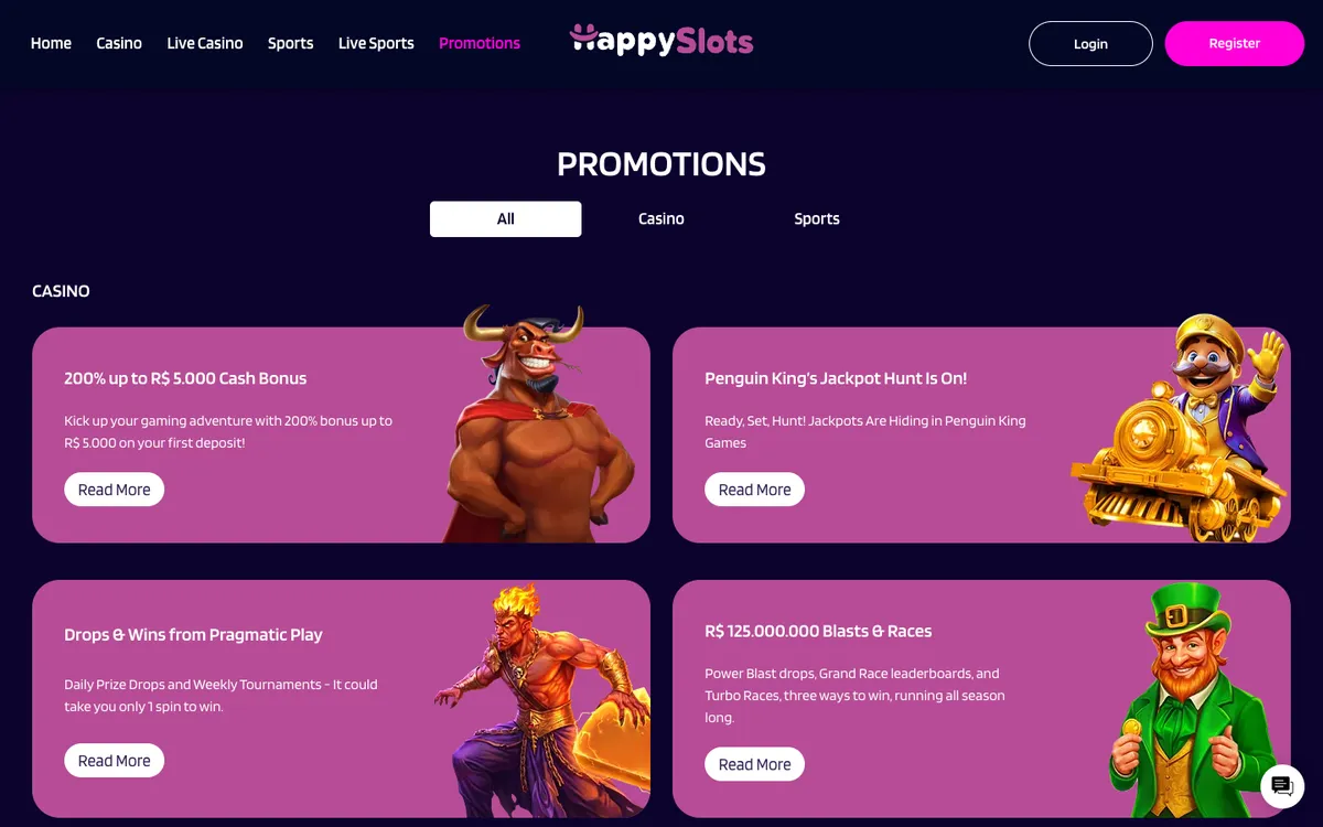 HappySlots Casino — Promotions, captured from Belgium