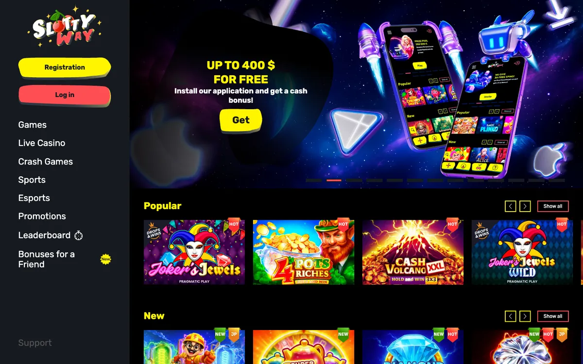 Slottyway Casino — Home page, captured from Mexico