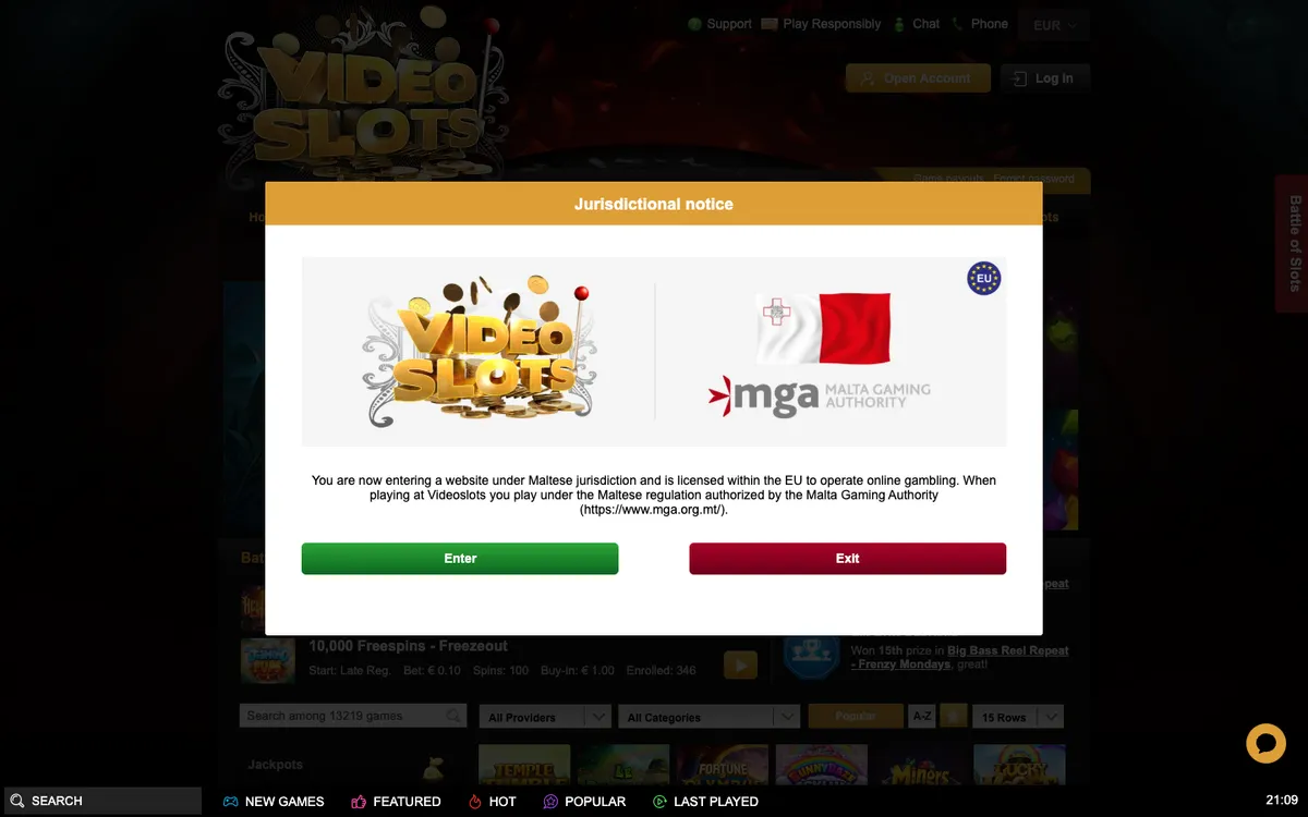 Videoslots Casino — Sign-up, captured from Finland