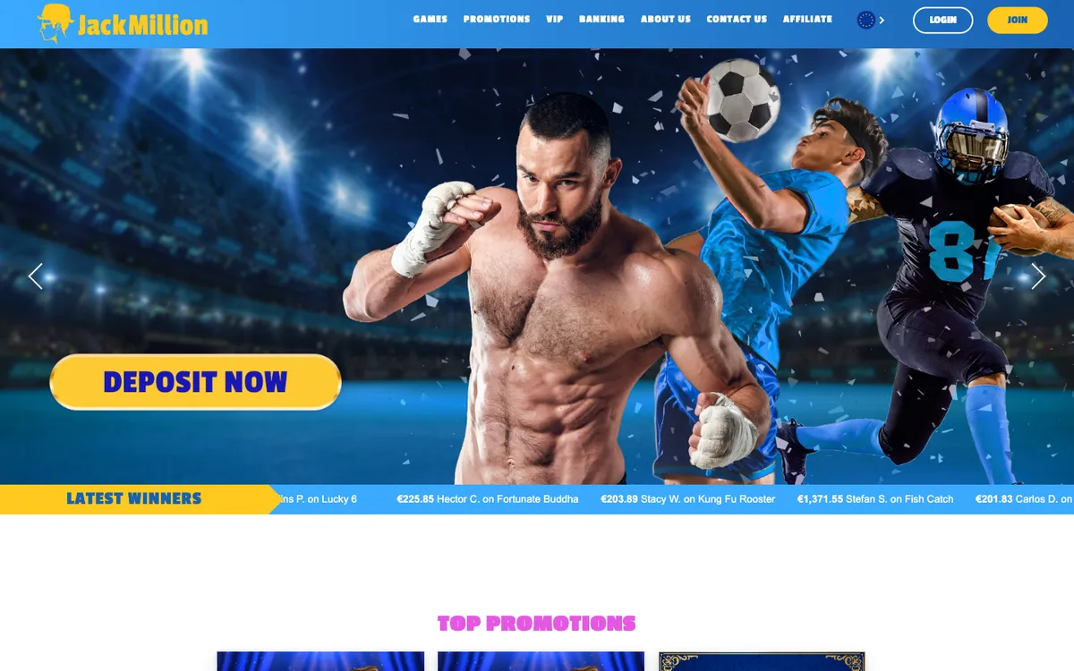 JackMillion Casino — «Главная», снято из страны Австрия