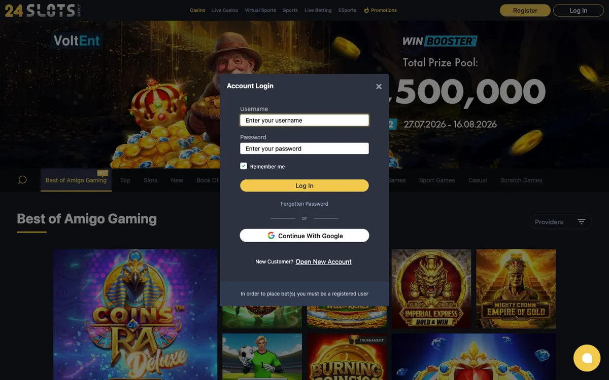 24Slots Casino — «Регистрация», снято из страны Мексика