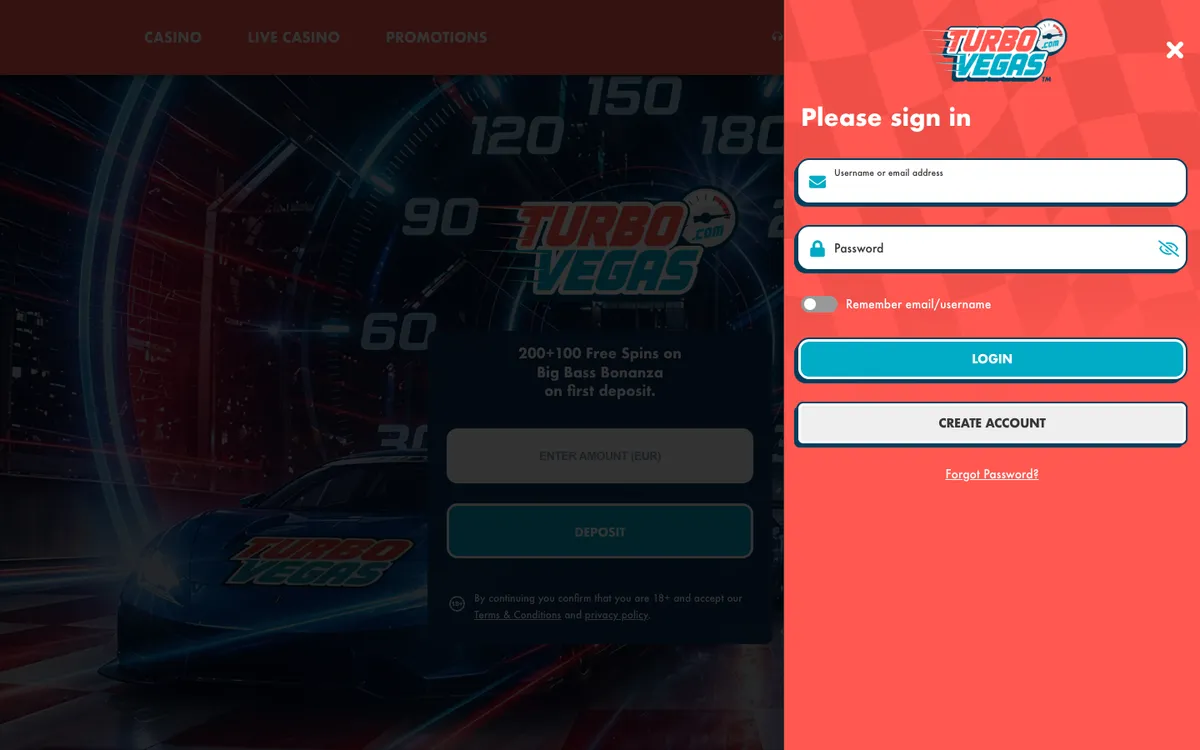 TurboVegas Casino — Sign-up, captured from New Zealand