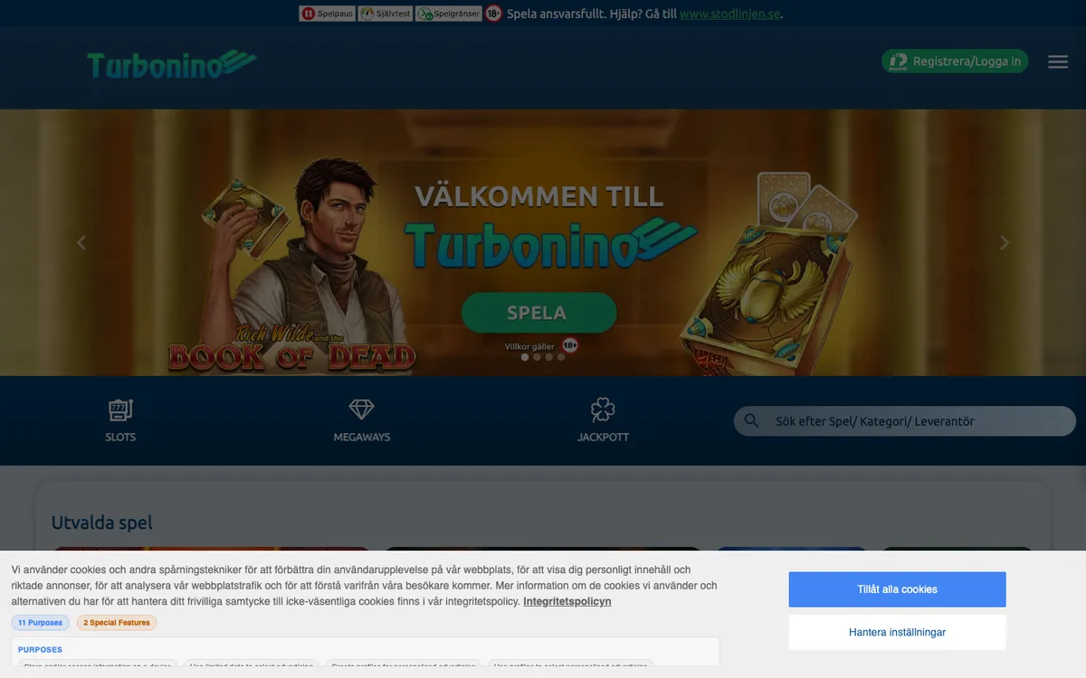 Turbonino Casino — Home page, captured from Sweden
