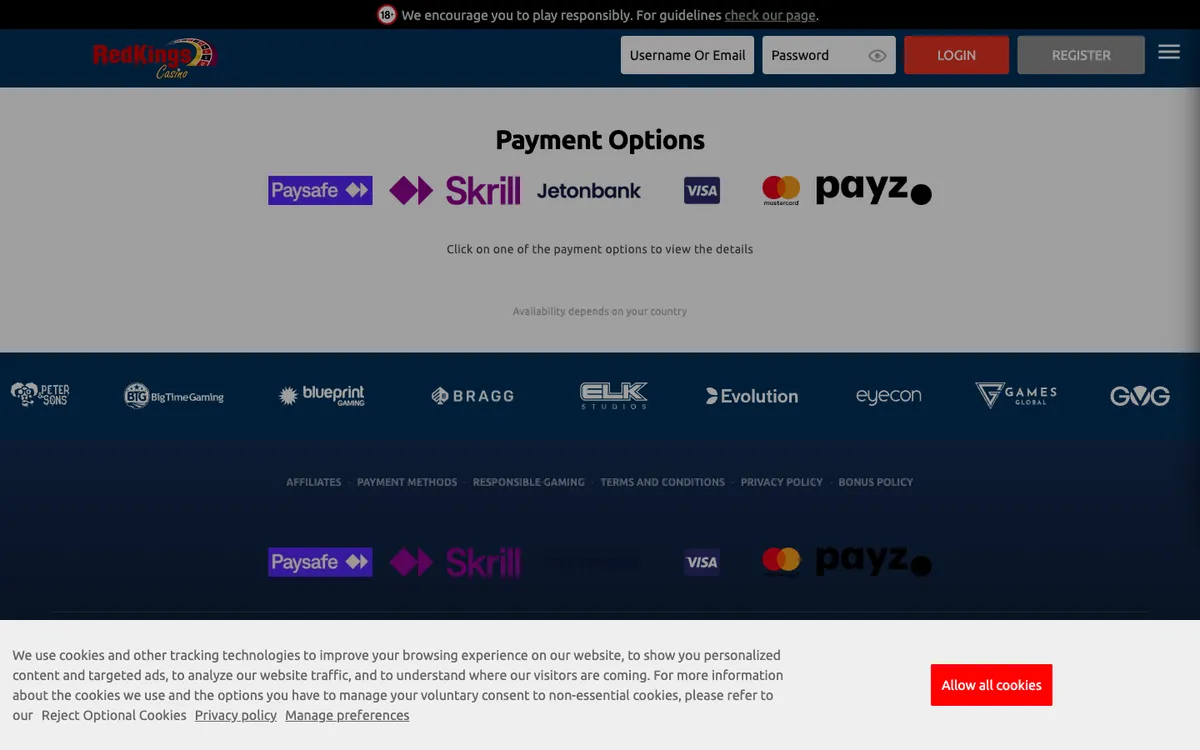 Casino RedKings — Payments, captured from Bulgaria