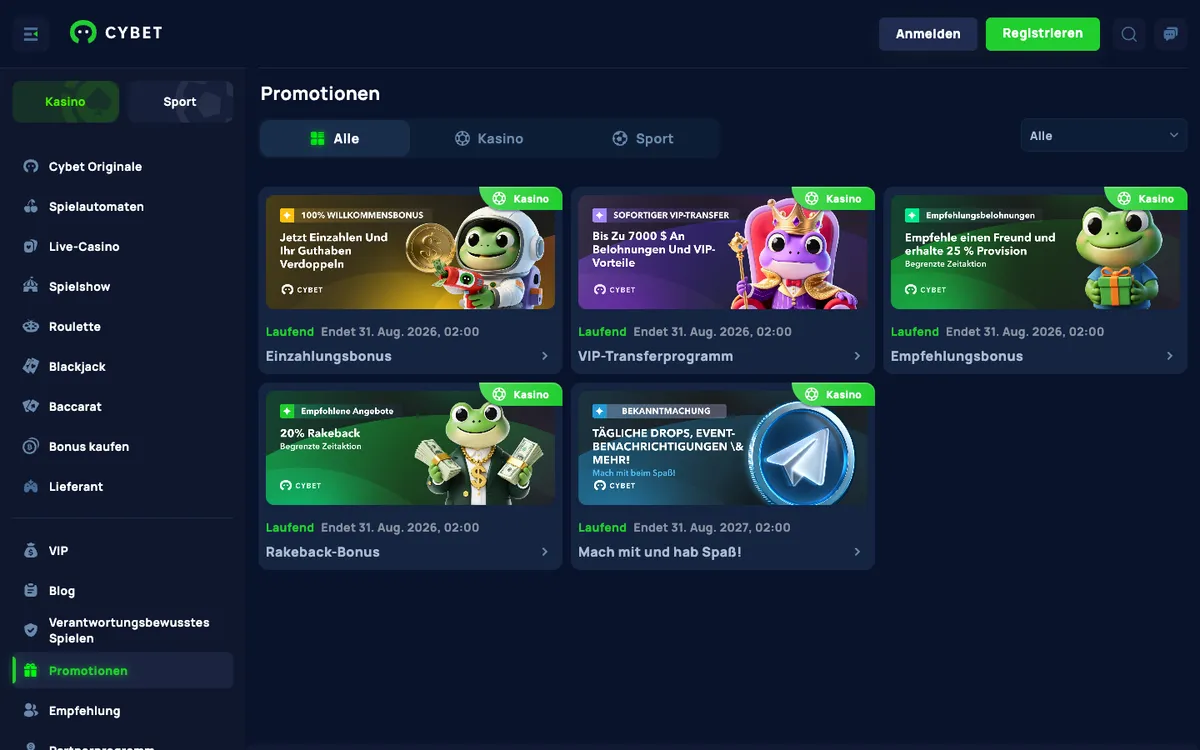 Cybet Casino — Promotions, captured from Austria