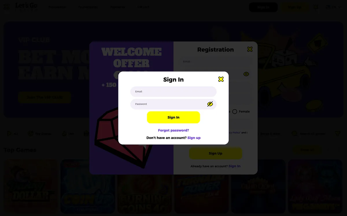 Let's Go Casino — Sign-up, captured from Brazil