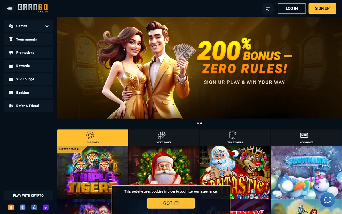 Brango Casino — Home page, captured from Canada