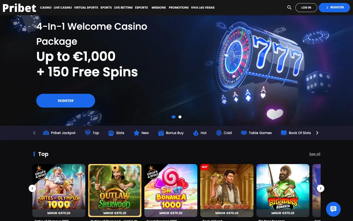 Pribet Casino — Home page, captured from Australia