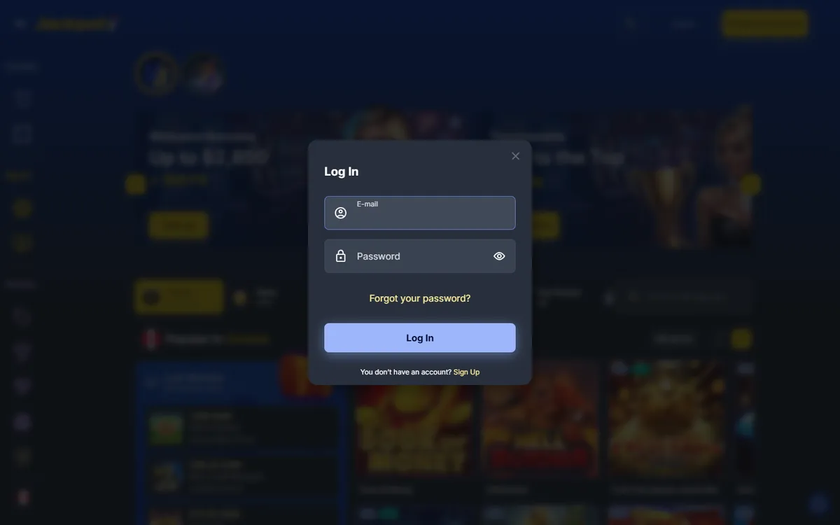 Jackpoty Casino — «Регистрация», снято из страны Канада