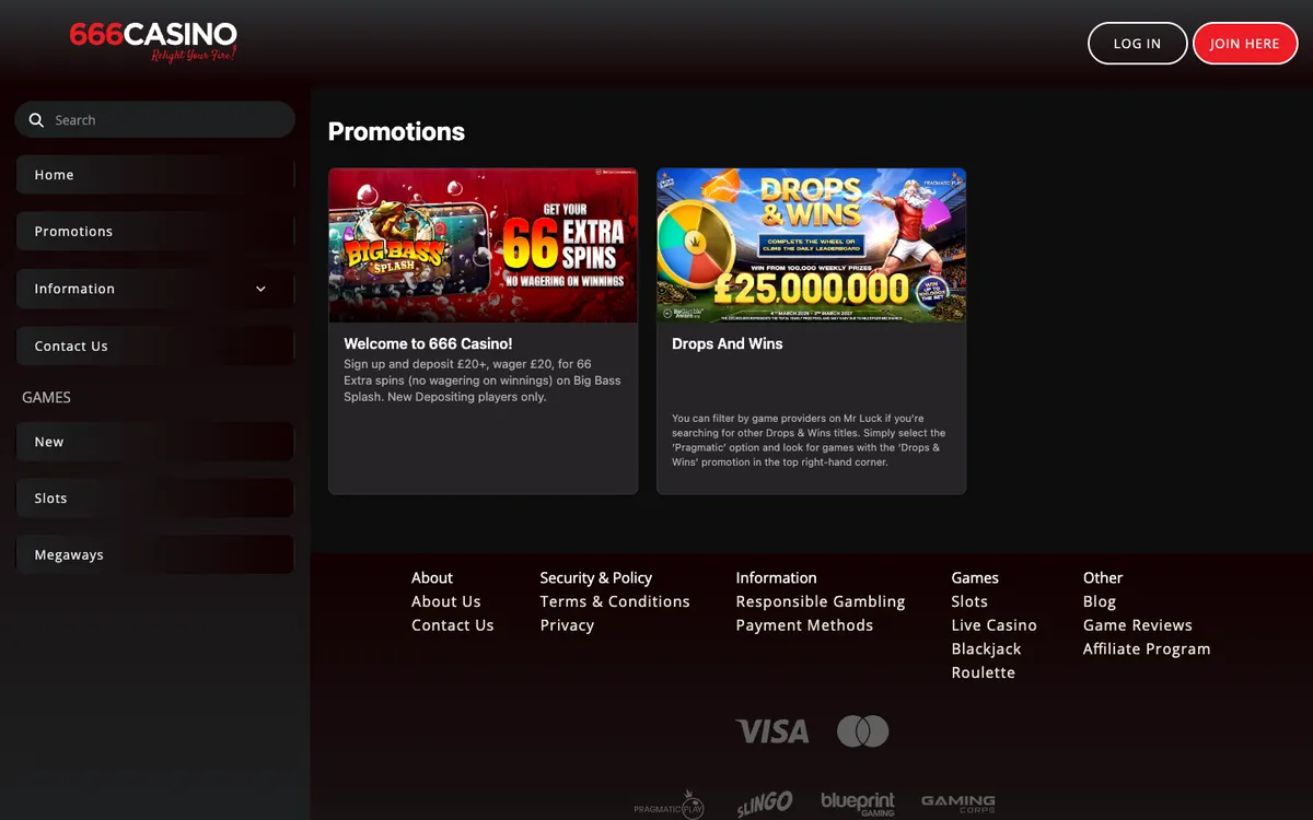 666 Casino — Promotions, captured from United Kingdom