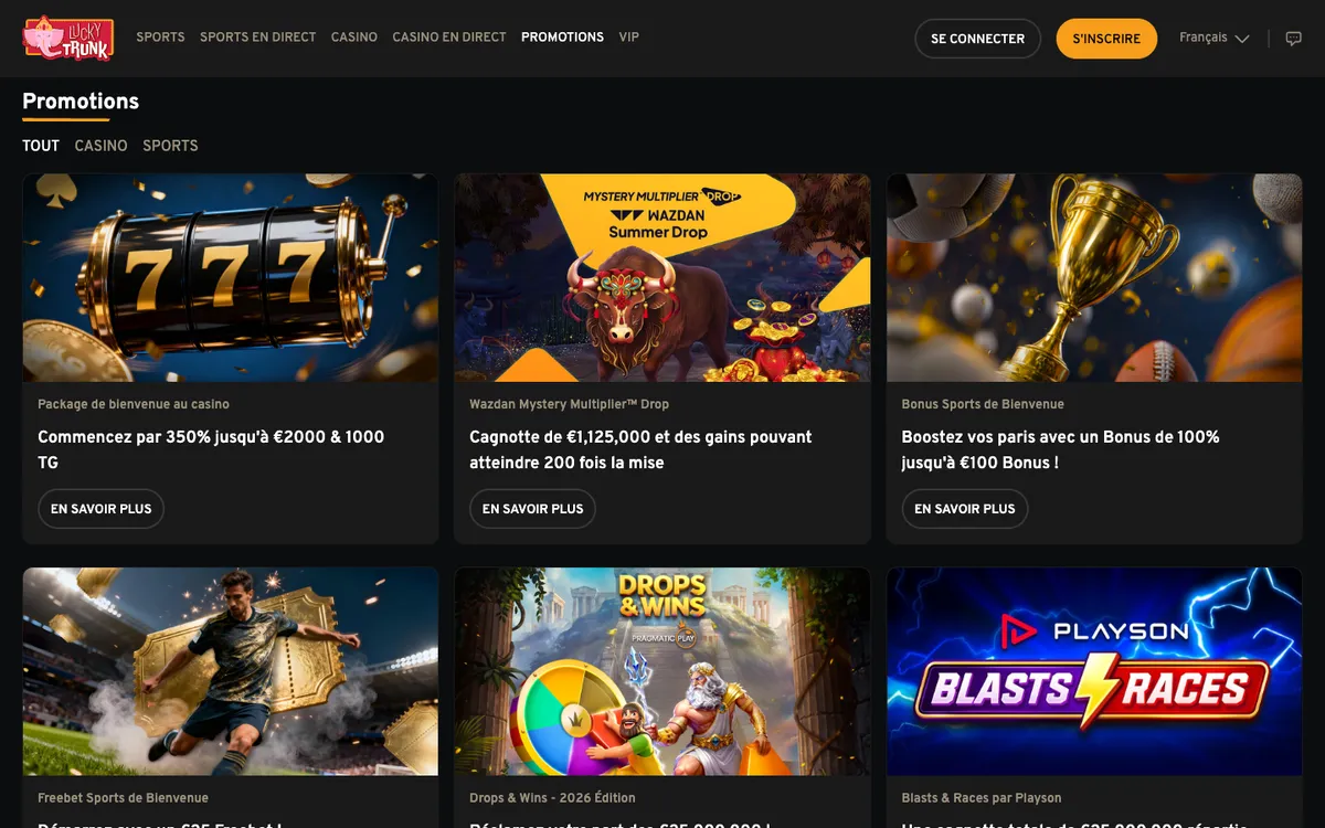 Lucky Trunk Casino — Promotions, captured from France