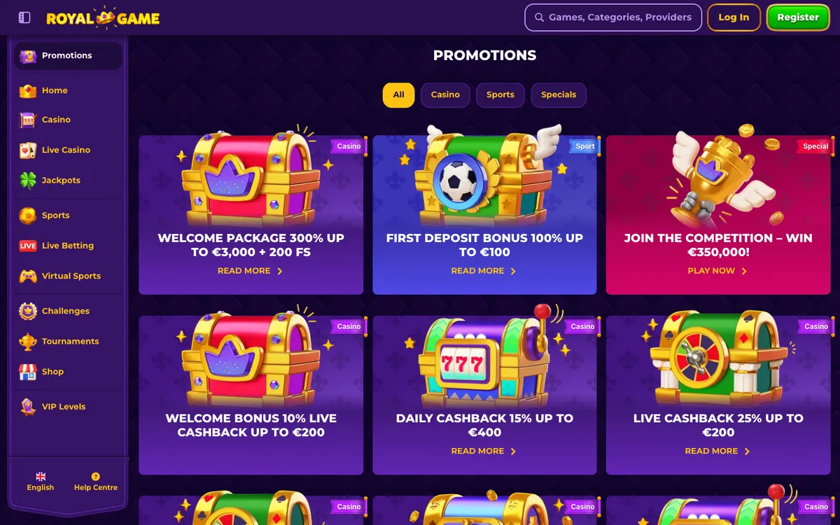 RoyalGame Casino — Promotions, captured from Nigeria
