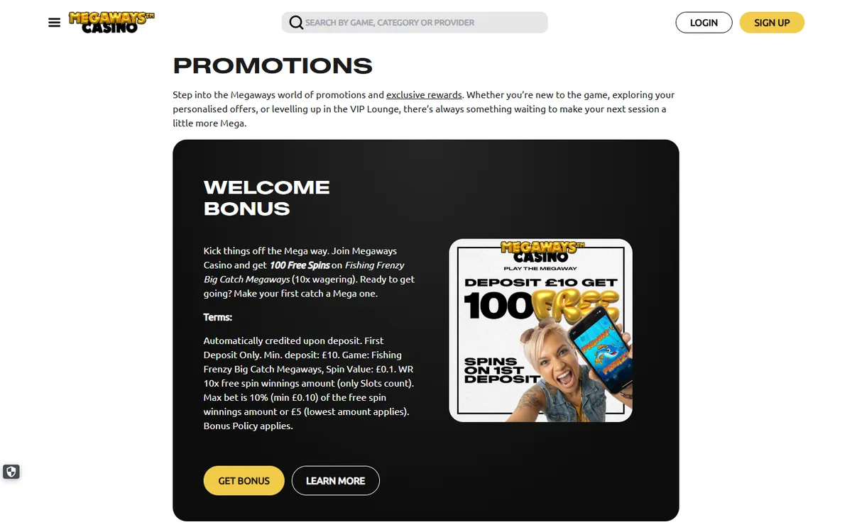 Megaways Casino — Promotions, captured from Canada