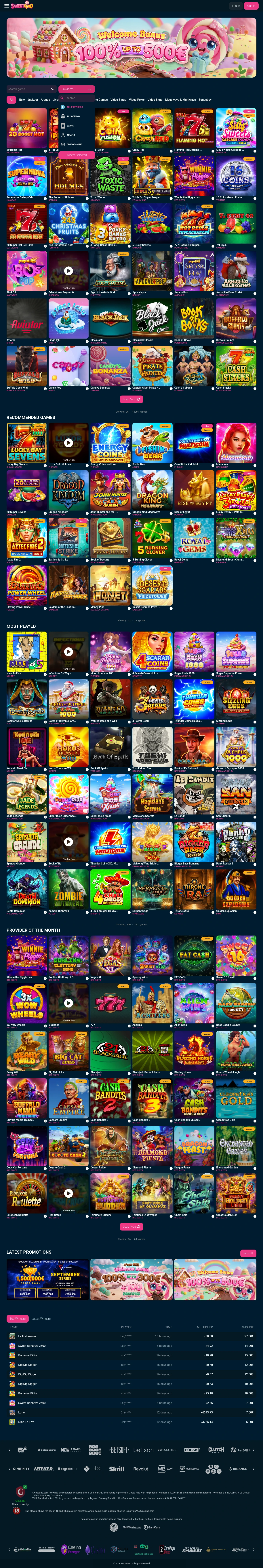 Sweetsino Casino — Home page, captured from Brazil