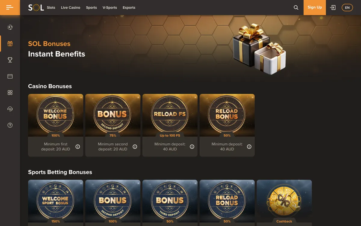 Sol Casino — Promotions, captured from Australia