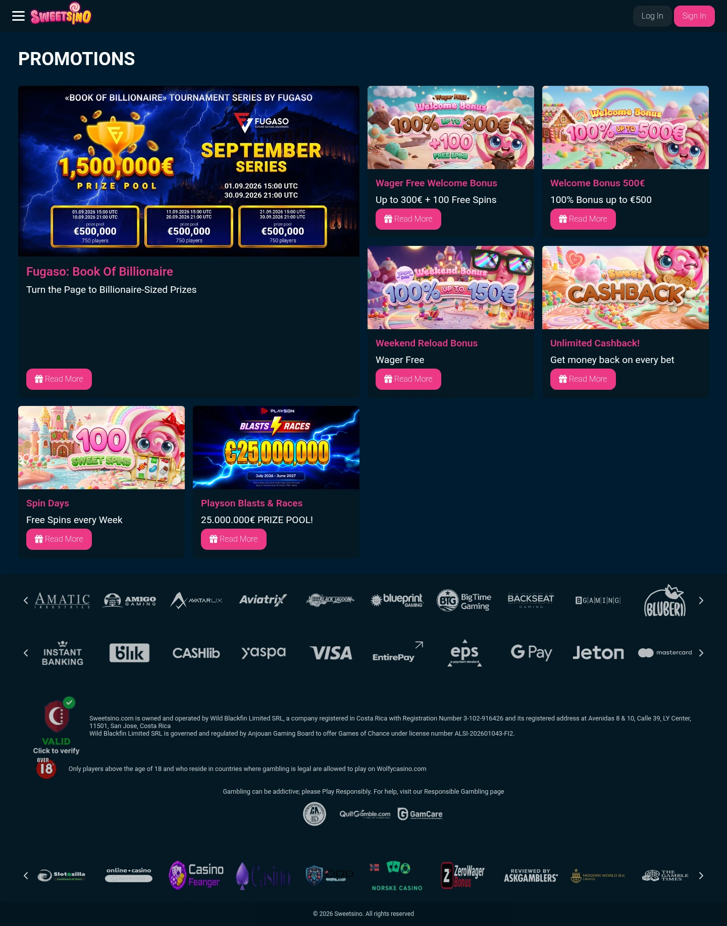 Sweetsino Casino — «Акции», снято из страны Канада