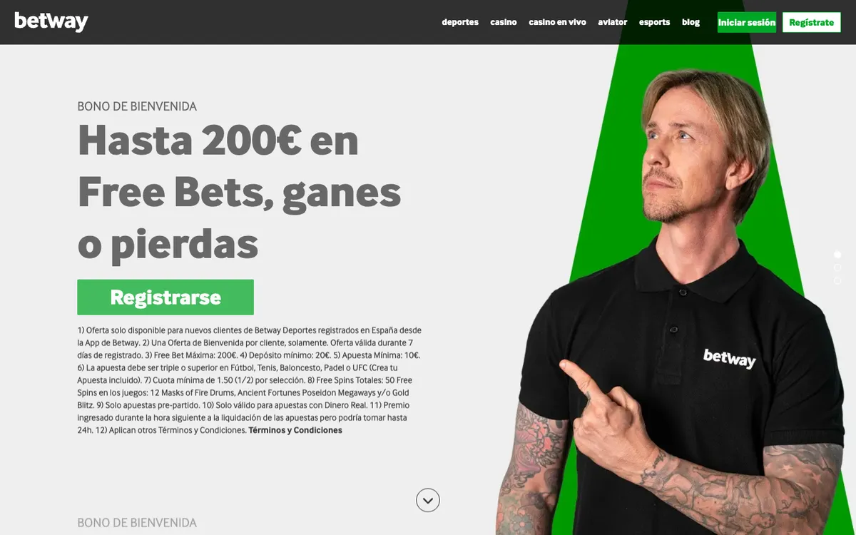 Betway Casino — Home page, captured from Spain