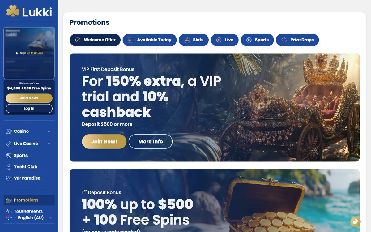 Lukki Casino — Promotions, captured from Australia