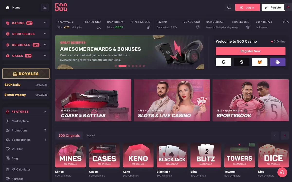 500 Casino — Home page, captured from Japan