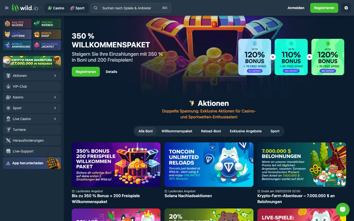 Wild.io Casino — Promotions, captured from Austria
