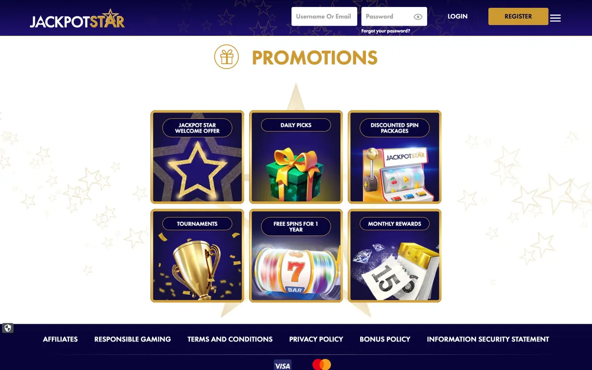 Jackpot Star Casino — Promotions, captured from Australia