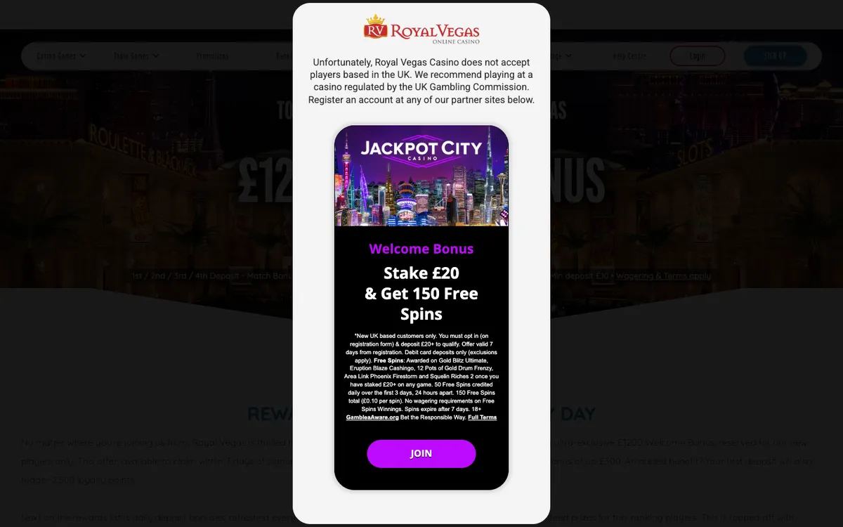 Royal Vegas Casino — Promotions, captured from United Kingdom