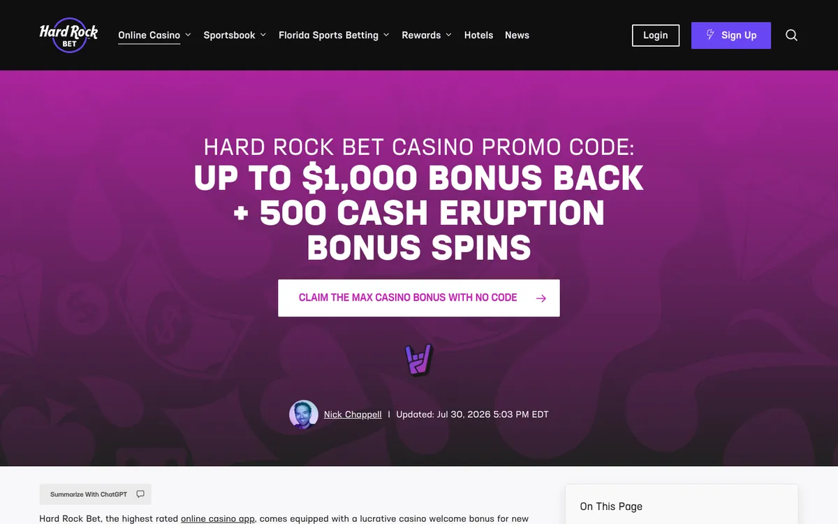 Hard Rock Bet Casino USA — Promotions, captured from United States