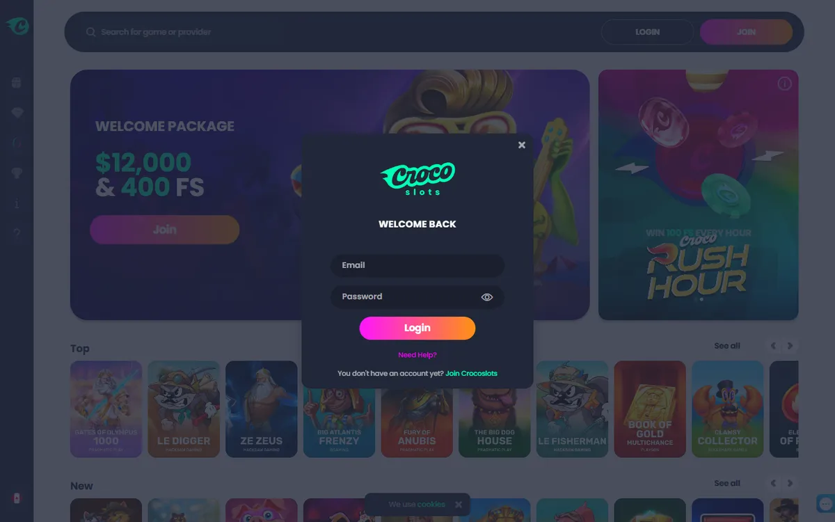 CrocoSlots Casino — Sign-up, captured from Canada