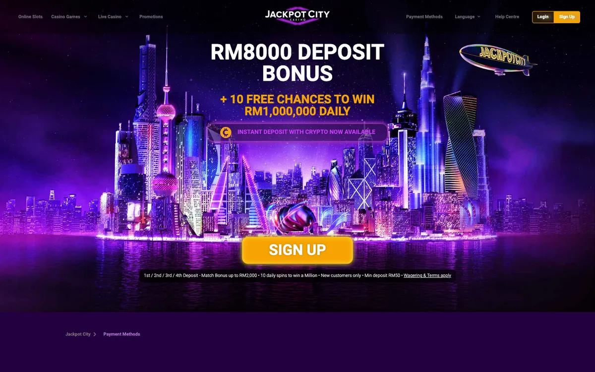 Jackpot City Casino — Payments, captured from Malaysia