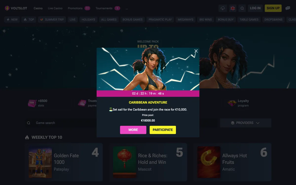 Voltslot Casino — Home page, captured from Belgium