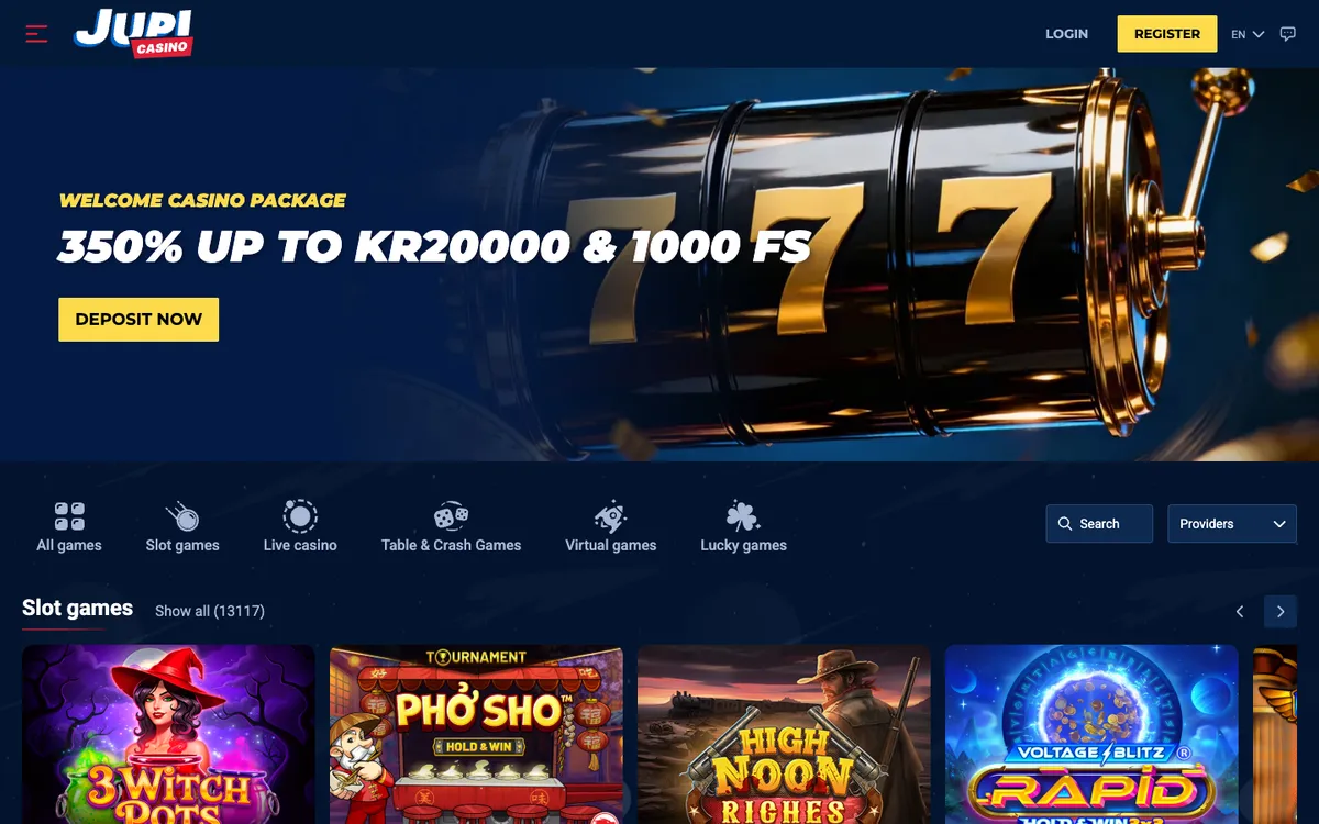 Jupi Casino — Home page, captured from Norway