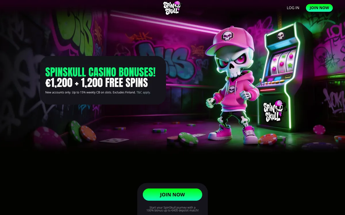 SpinSkull Casino — Home page, captured from Austria