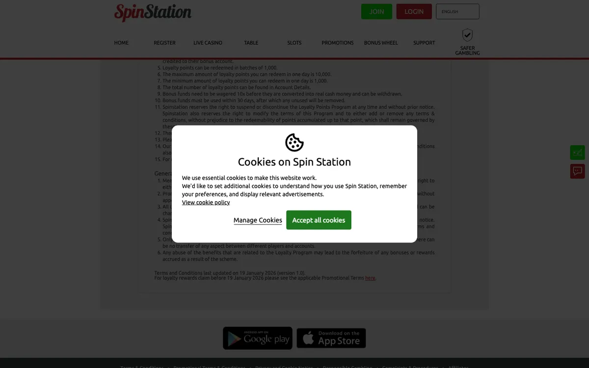 Spin Station Casino — Promotions, captured from United Kingdom