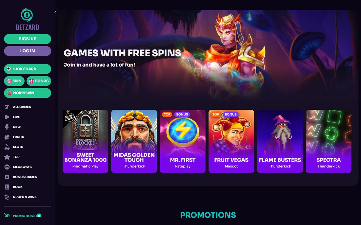 Betzard Casino — Promotions, captured from Switzerland