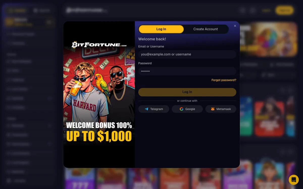 BitFortune Casino — Sign-up, captured from Finland