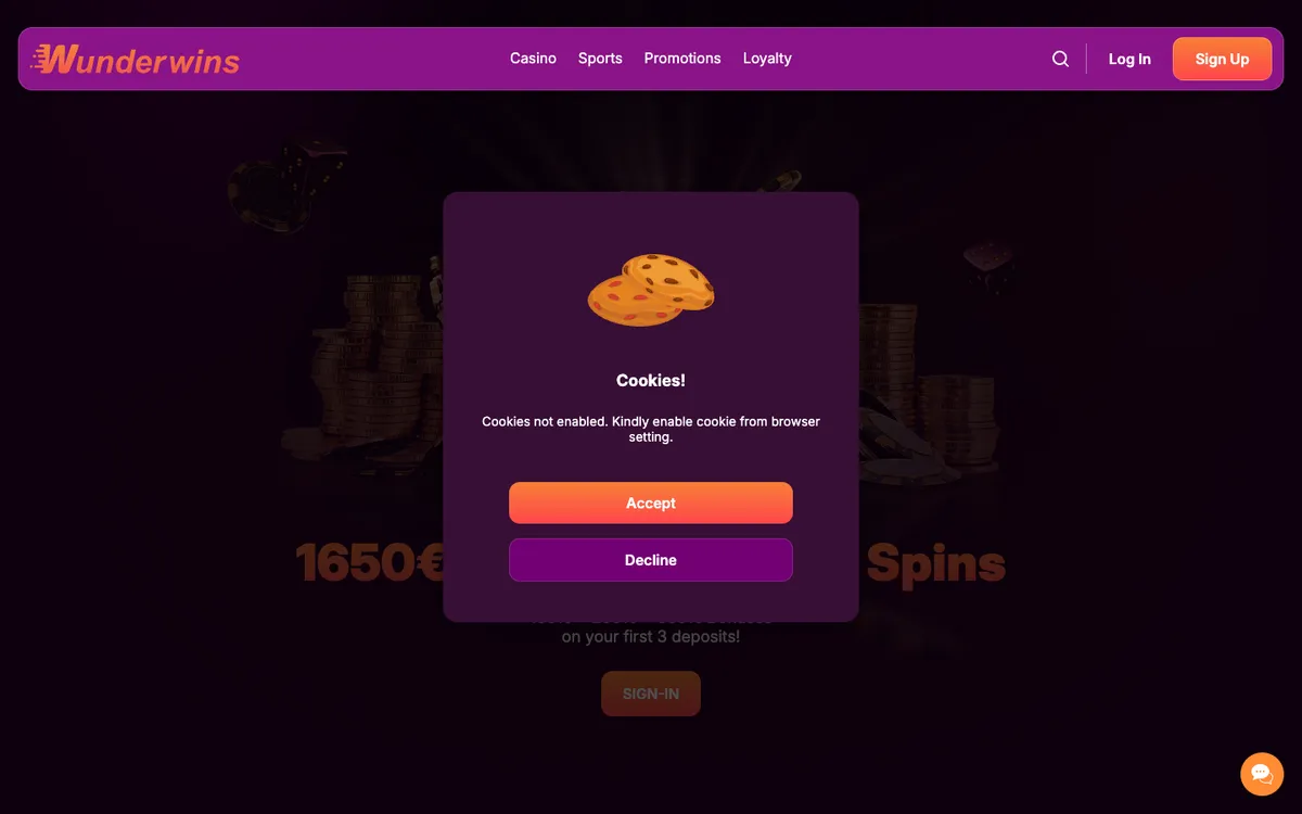 Wunderwins Casino — «Акции», снято из страны Япония