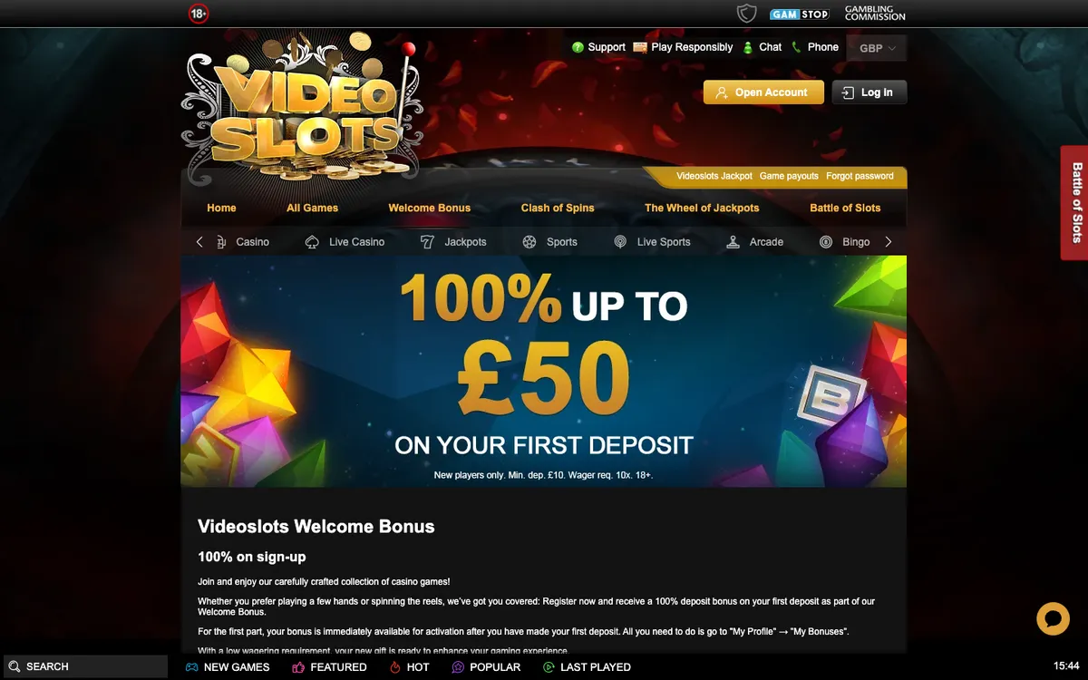 Videoslots Casino — Promotions, captured from United Kingdom
