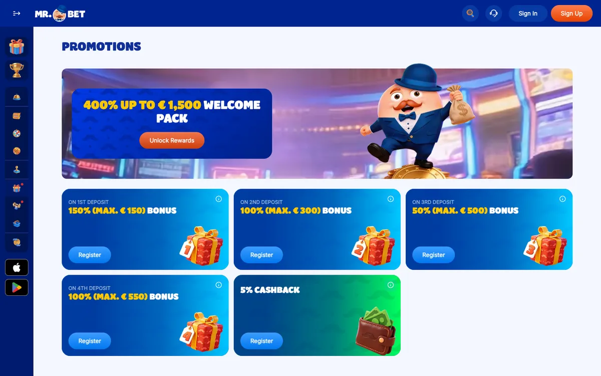 Mr.Bet Casino — Promotions, captured from Nigeria
