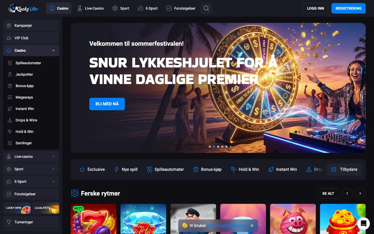 Lucky Vibe Casino — Home page, captured from Norway