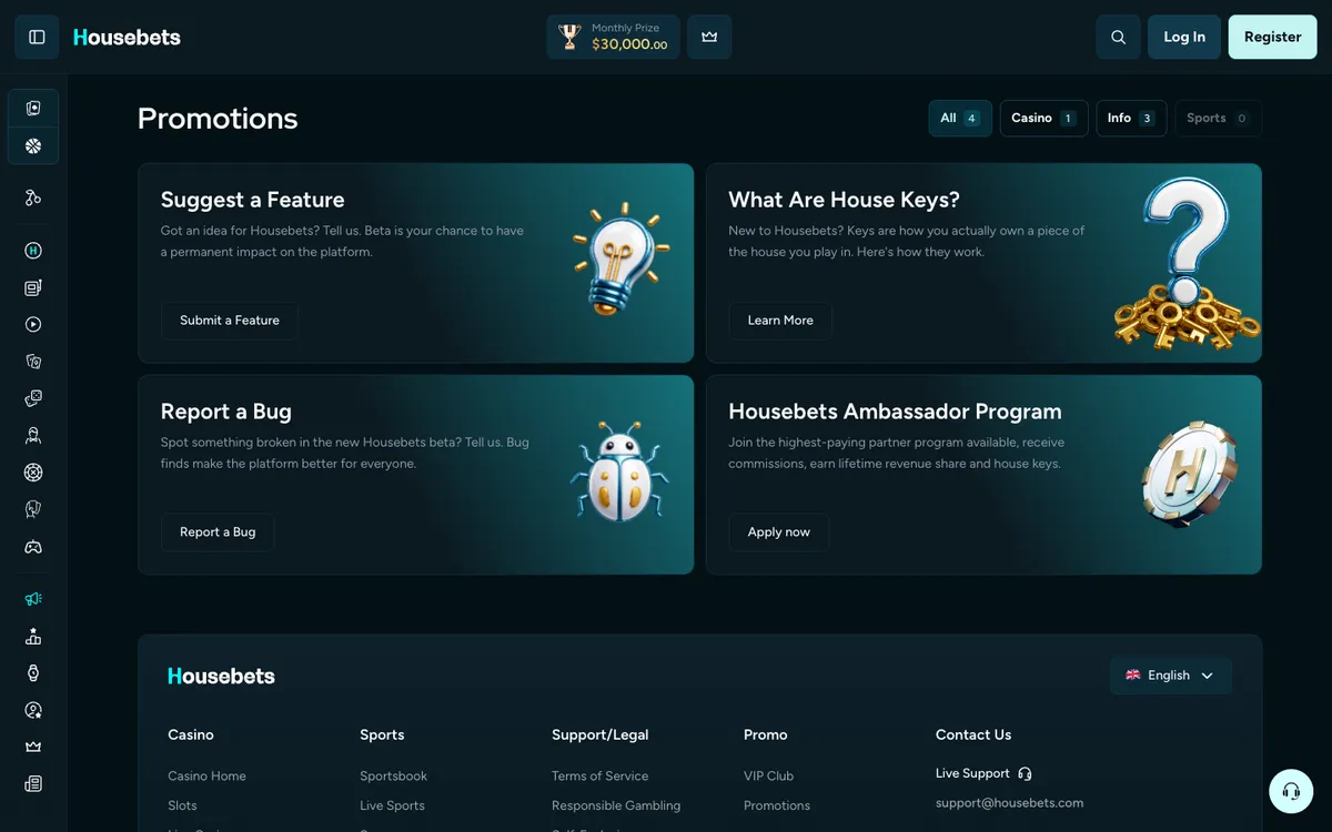 Housebets Casino — «Акции», снято из страны Австрия